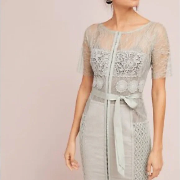 NWT Anthropologie Gray Lace Midi Dress | 0 - Picture 1 of 5